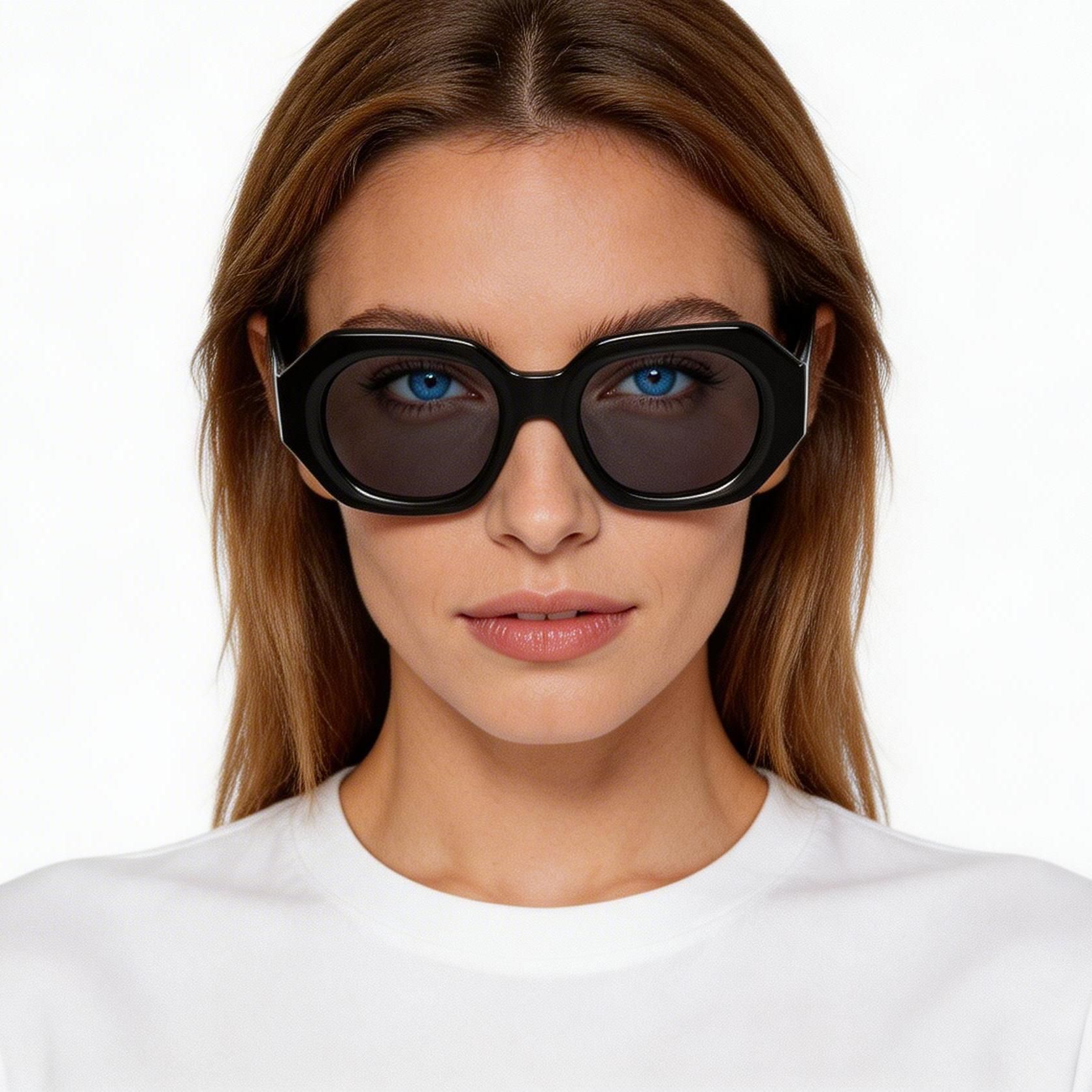 Geometric Black Acetate Sunglasses #BS2607-0437