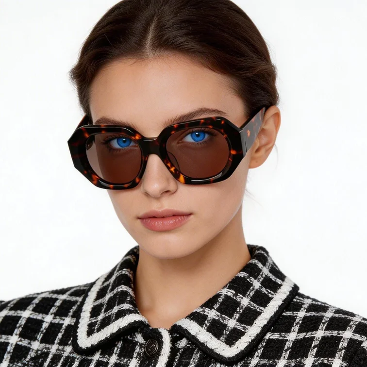 Geometrische Sonnenbrille aus Schildpatt-Acetat #BS2607-0438