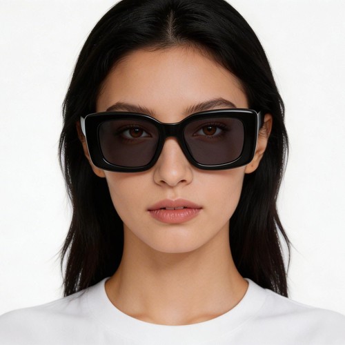 Gafas de sol rectangulares de acetato negro #BS2607-0440