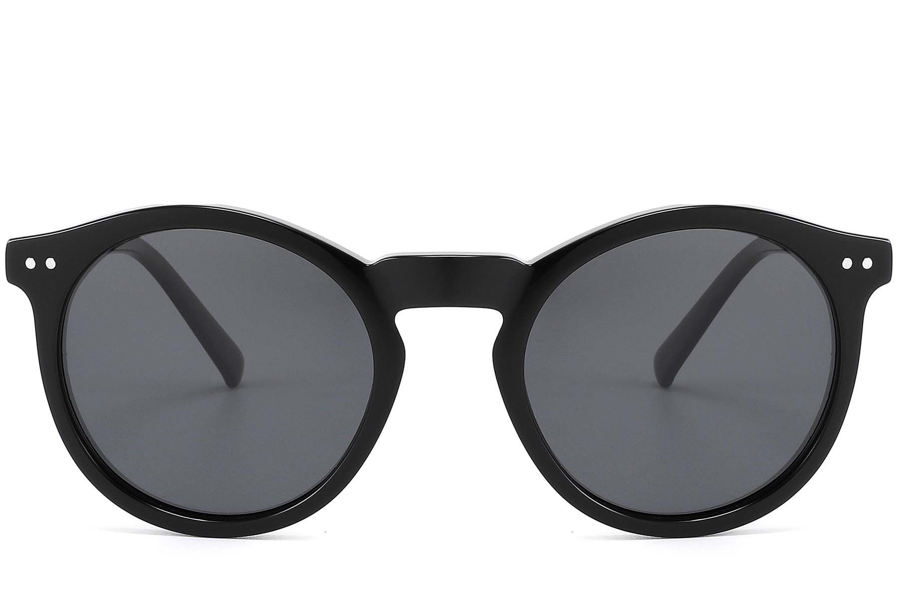 Round Black Acetate Sunglasses #BS2607-0453