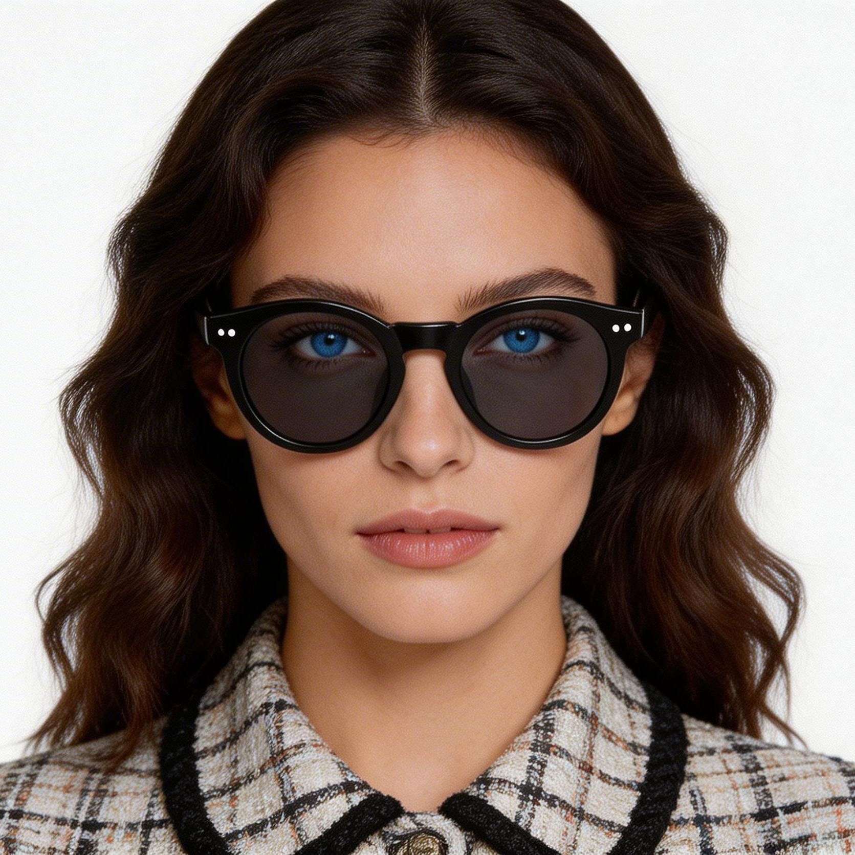 Gafas de sol redondas de acetato negro #BS2607-0453