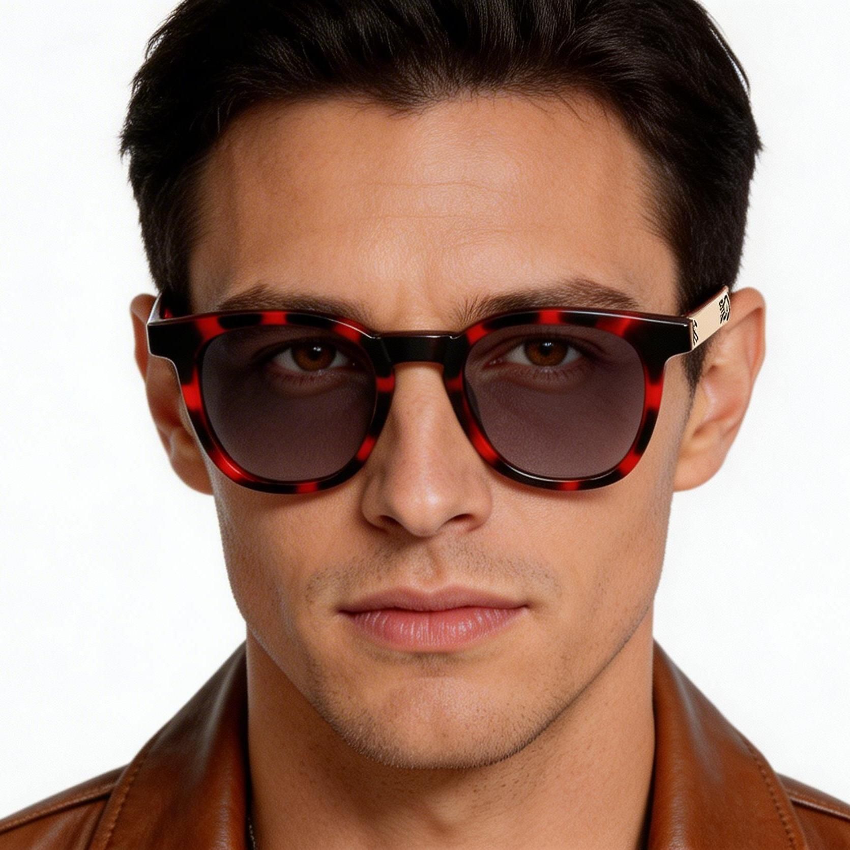 Gafas de sol rectangulares de acetato rojo #BS2607-0462