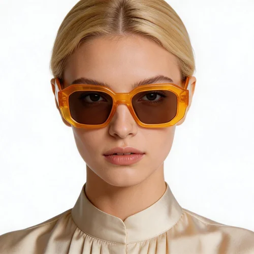 Lunettes de soleil rectangulaires en acétate jaune #BS2607-0471