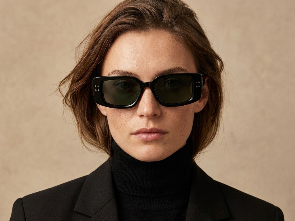 Gafas de sol rectangulares de acetato negro #BS2607-0476
