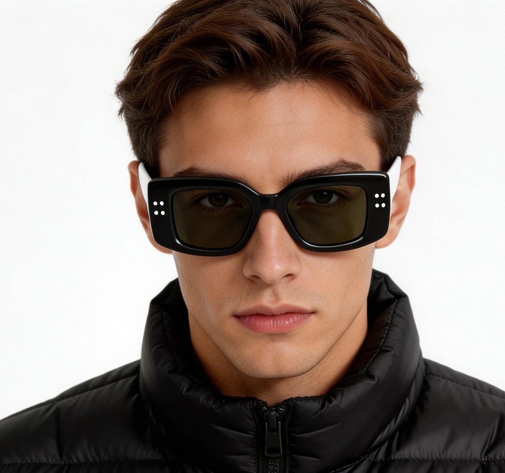Rectangular Black Acetate Sunglasses #BS2607-0476