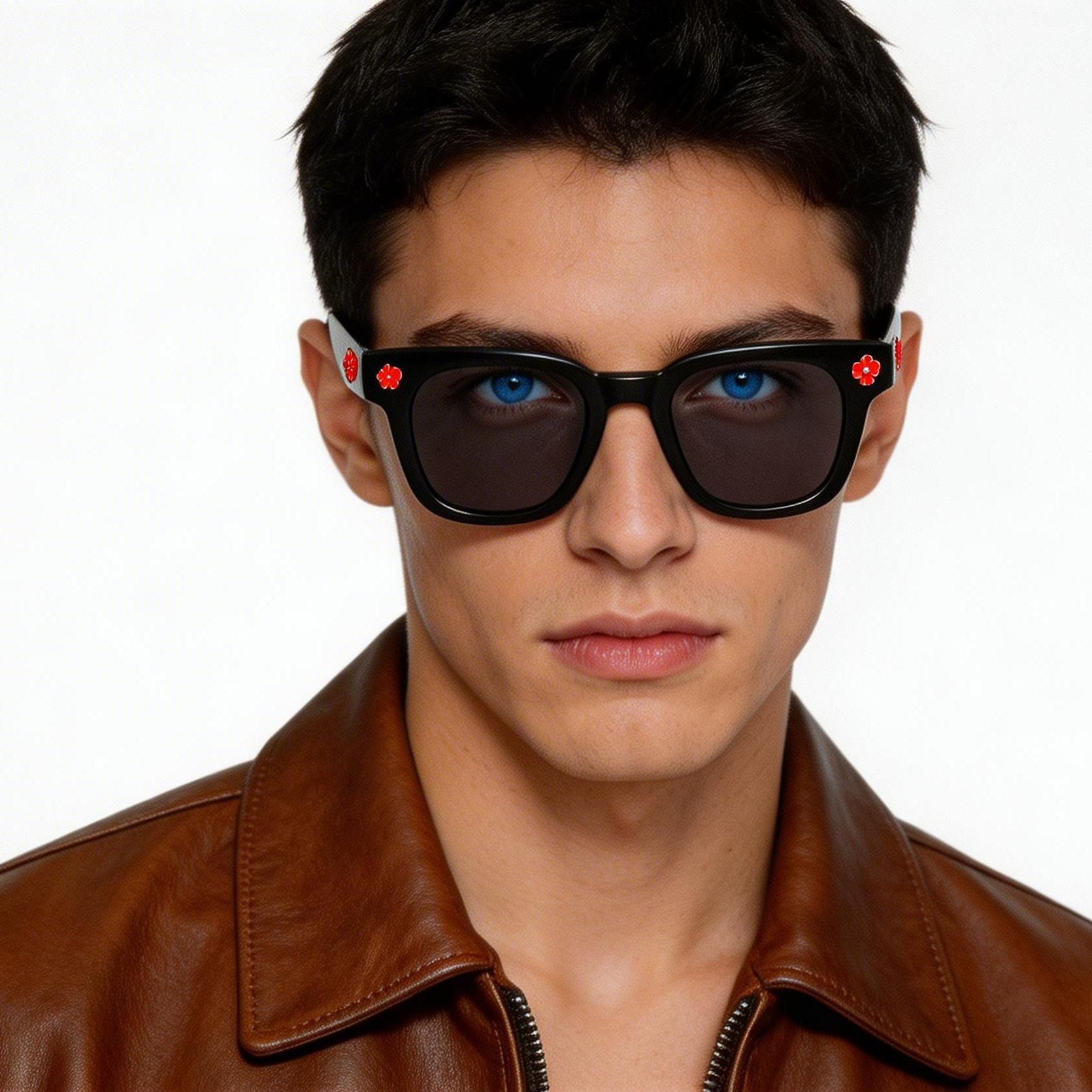 Rectangular Black Acetate Sunglasses #BS2607-0491