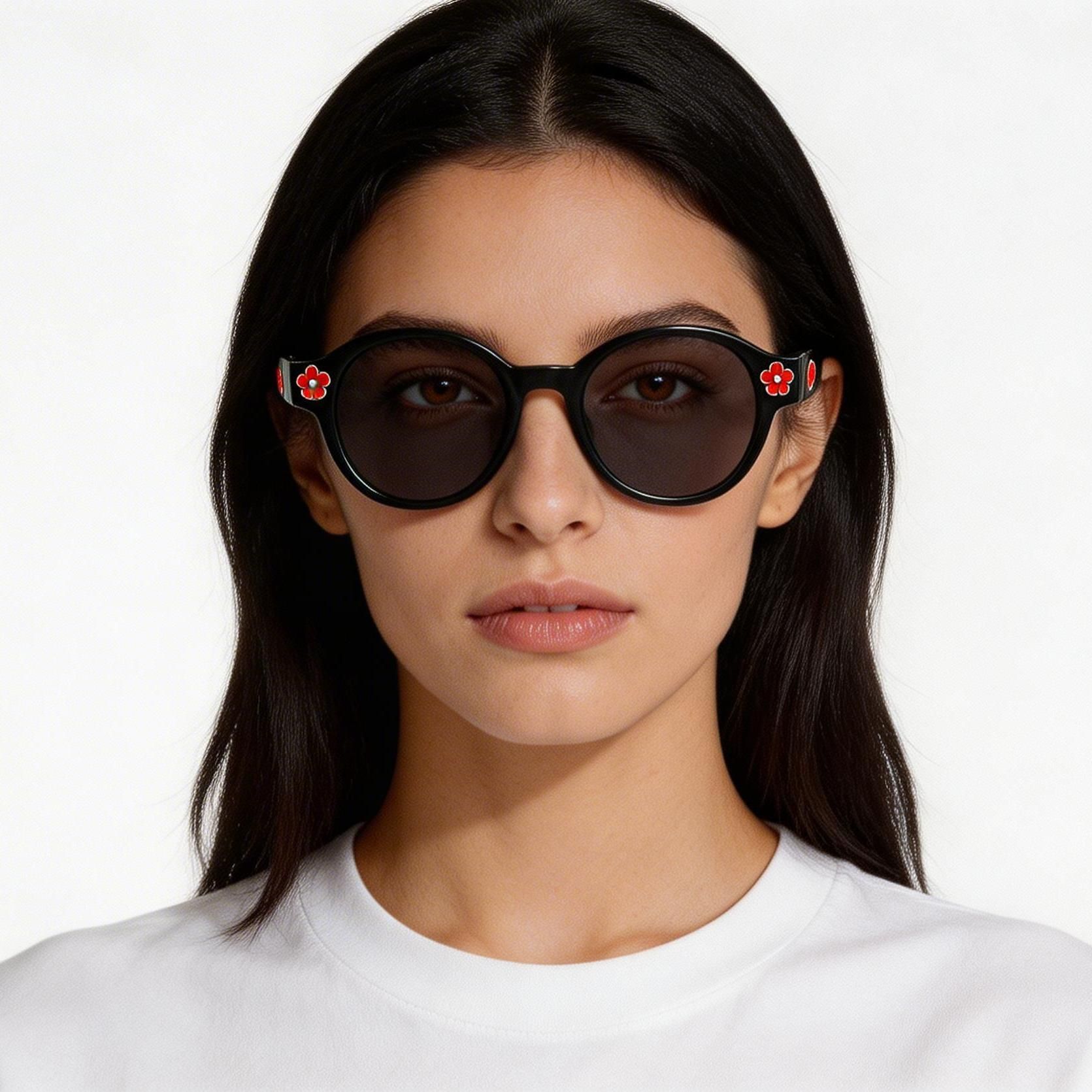 Round Black Acetate Sunglasses #BS2607-0515