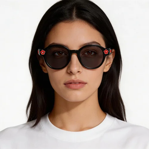 Gafas de sol redondas de acetato negro #BS2607-0515