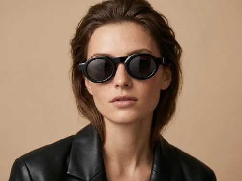 Lunettes de soleil rondes en acétate noir #BS2607-0520
