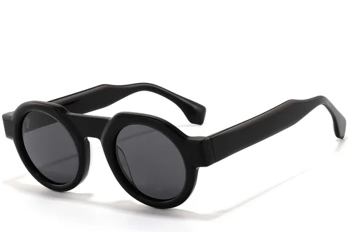 Lunettes de soleil rondes en acétate noir #BS2607-0520