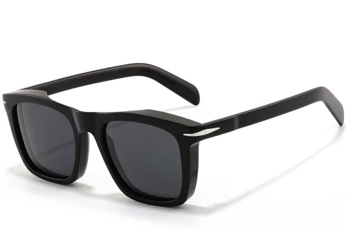 Lunettes de soleil rectangulaires en acétate noir #BS2607-0547