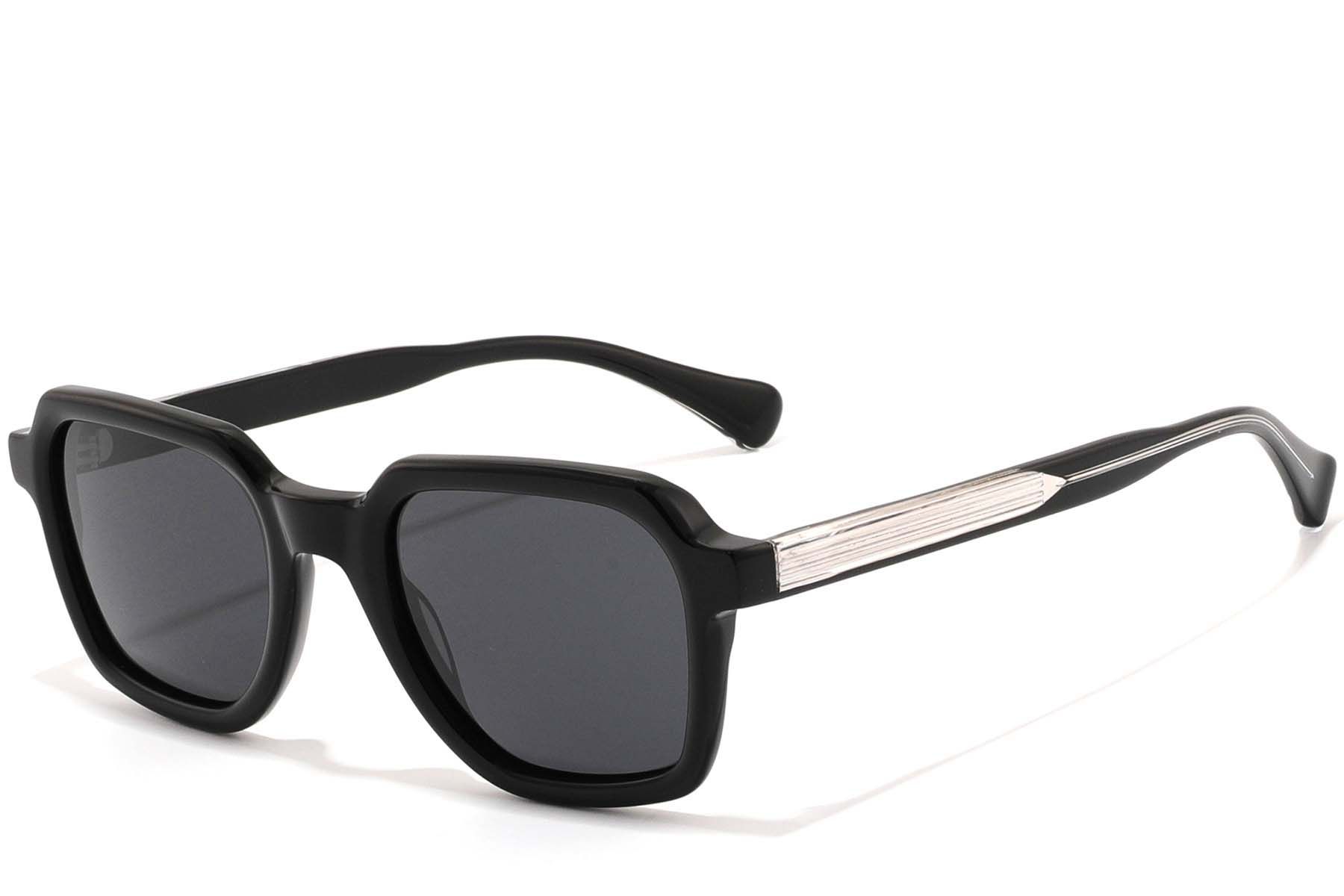 Lunettes de soleil rectangulaires en acétate noir #BS2607-0568