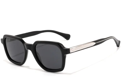 Lunettes de soleil rectangulaires en acétate noir #BS2607-0568