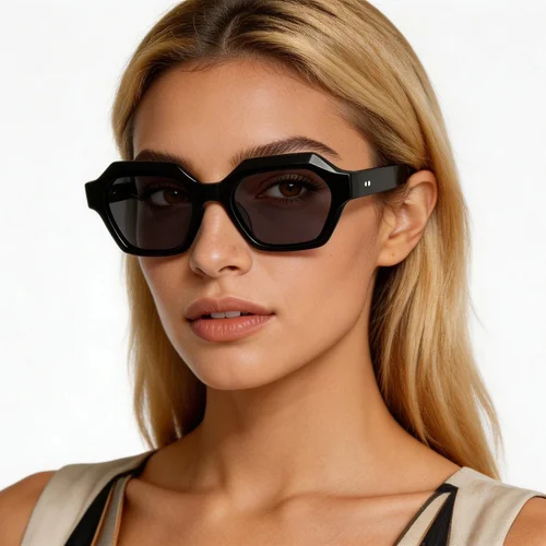 Lunettes de soleil géométriques en acétate noir #BS2607-0571