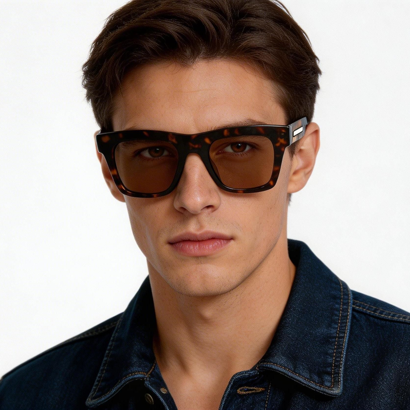 Rechteckige Sonnenbrille aus Schildpatt-Acetat #BS2607-0581