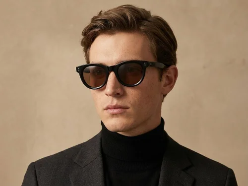 Lunettes de soleil rondes en acétate noir #BS2607-0583