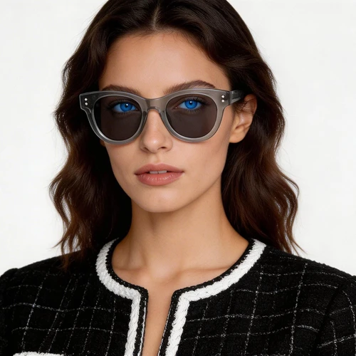 Gafas de sol redondas de acetato gris #BS2607-0584