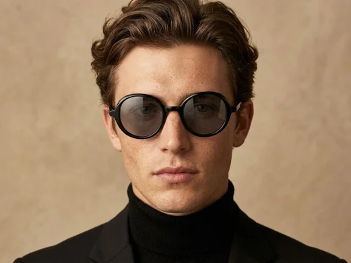 Lunettes de soleil rondes en acétate noir #BS2607-0601