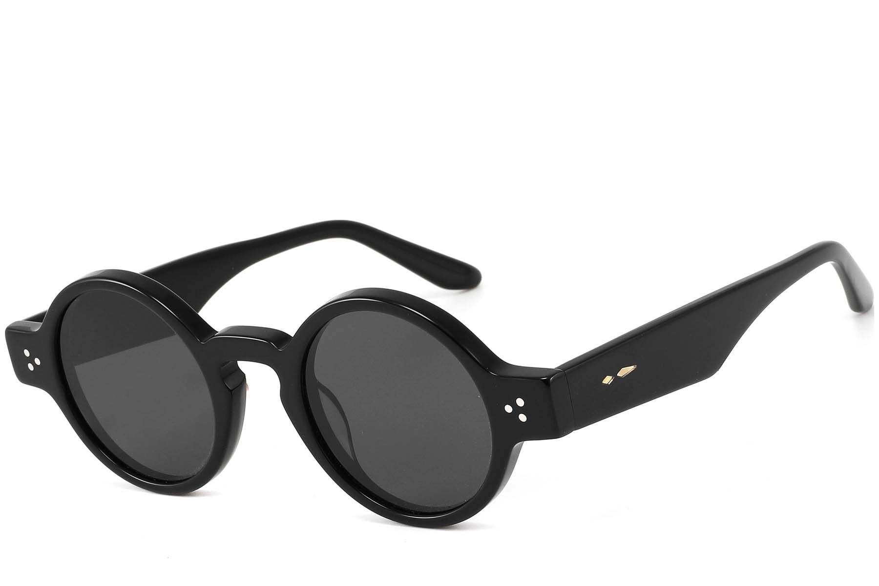 Gafas de sol redondas de acetato negro #BS2607-0603