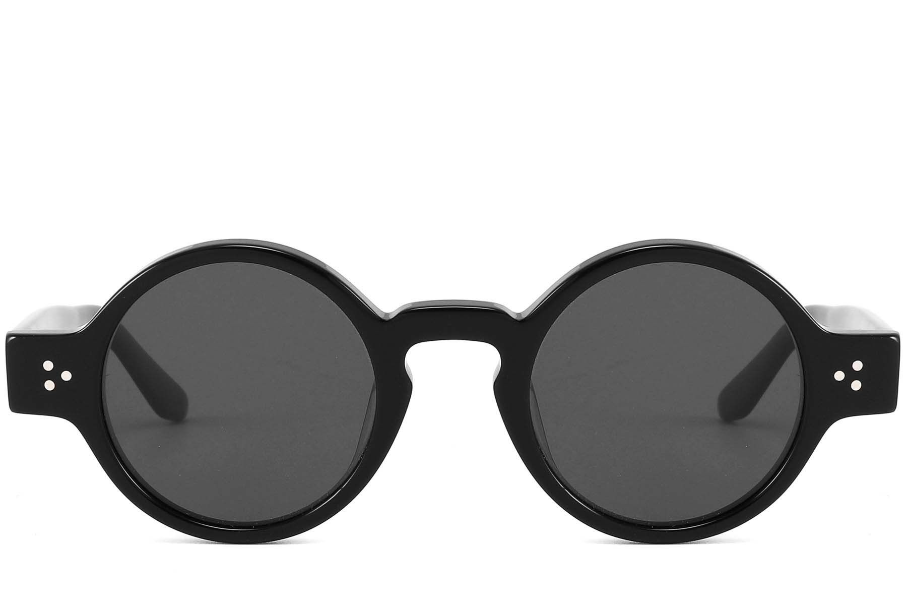 Gafas de sol redondas de acetato negro #BS2607-0603