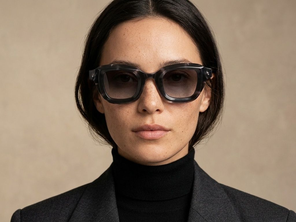 Gafas de sol rectangulares de acetato negro #BS2607-0612