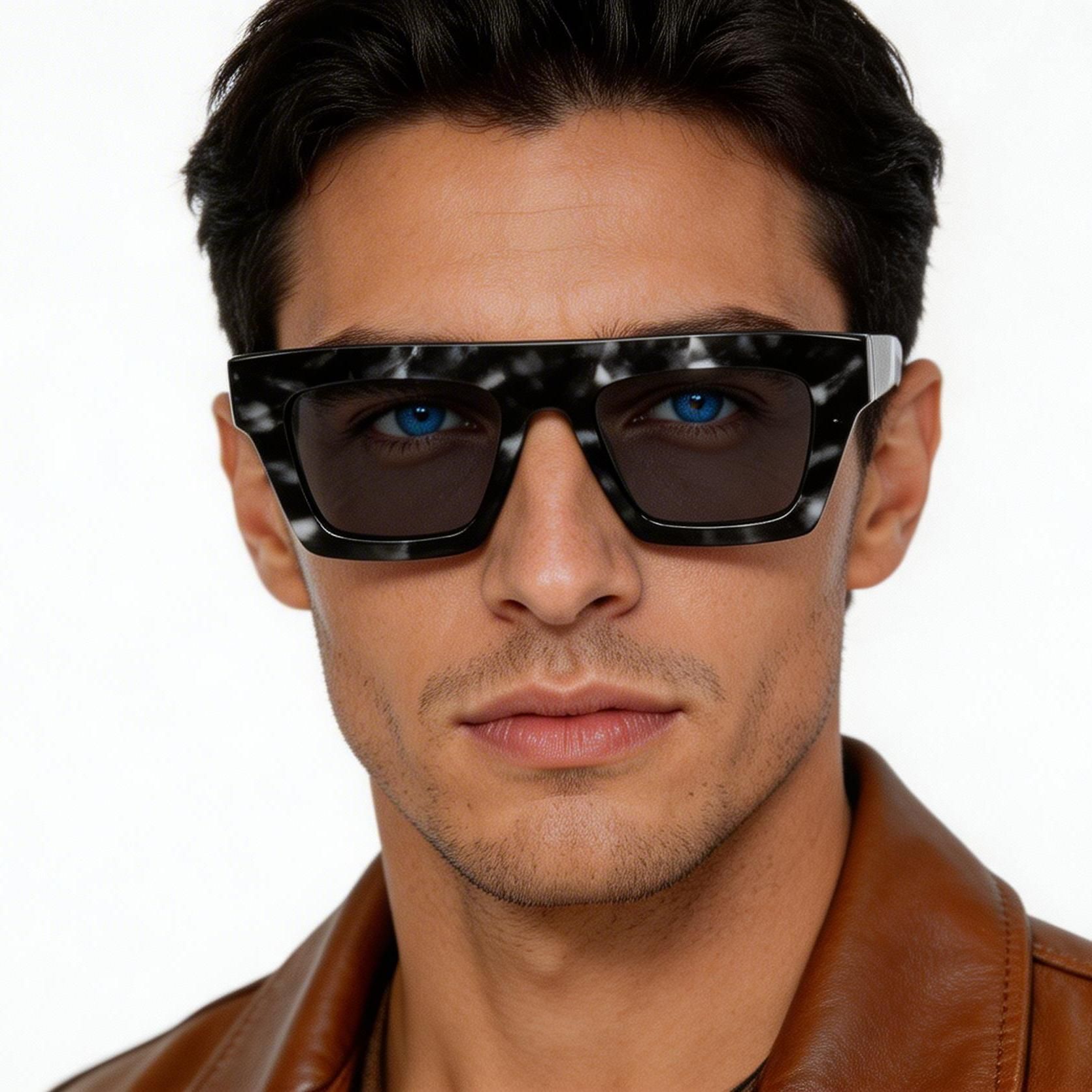 Gafas de sol rectangulares de acetato negro #BS2607-0616