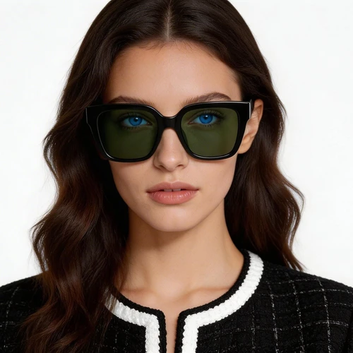 Gafas de sol rectangulares de acetato negro #BS2607-0623