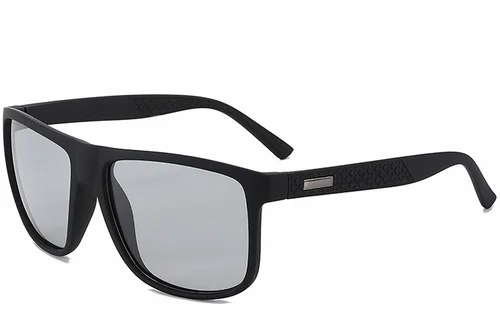 Lunettes photochromiques polarisées rectangulaires en plastique noir #BS2607-0635
