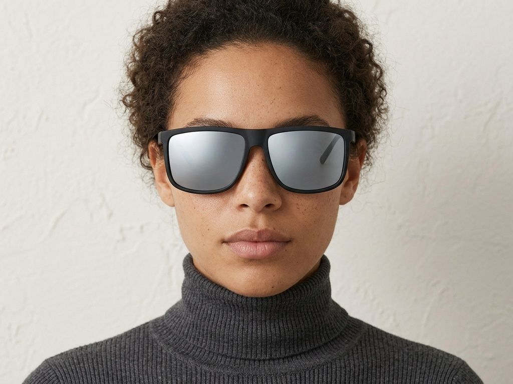 Lunettes photochromiques polarisées rectangulaires en plastique noir #BS2607-0640