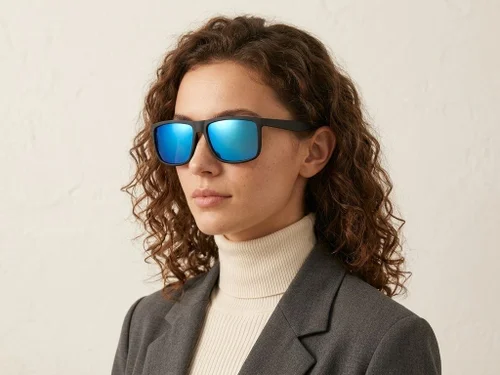 Lunettes photochromiques polarisées rectangulaires en plastique noir #BS2607-0641