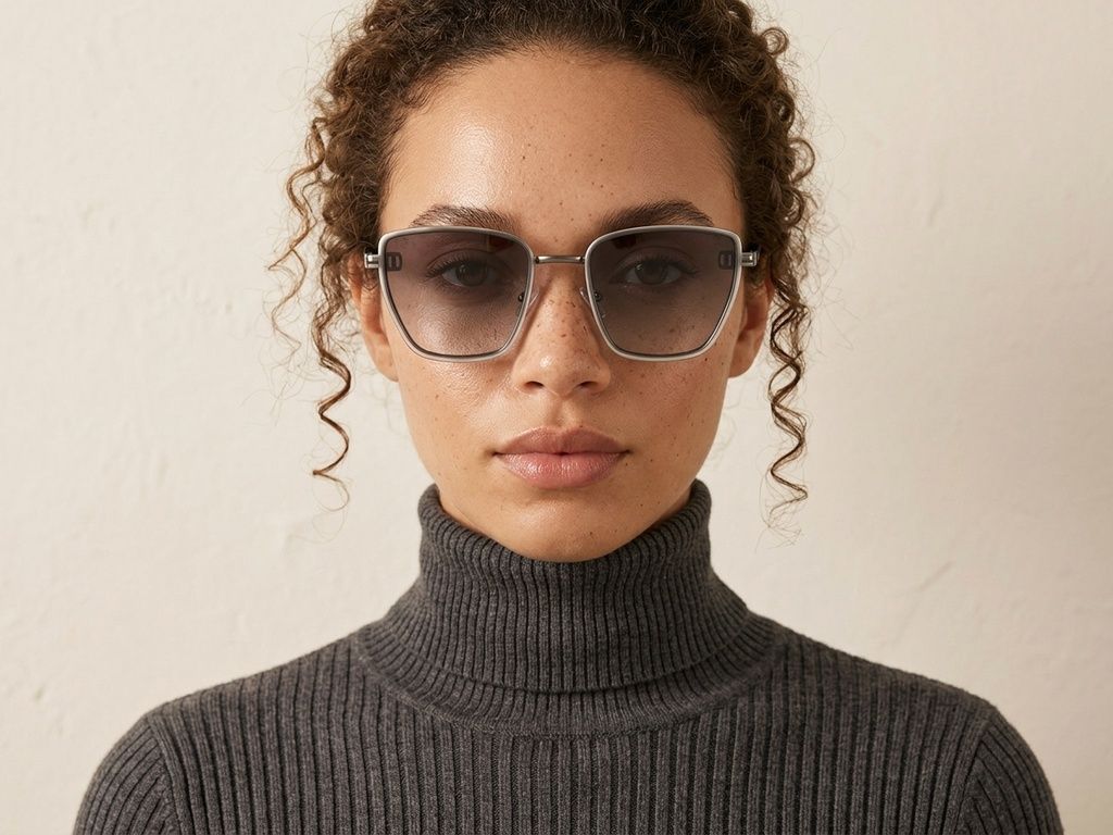 Gafas de sol rectangulares de metal gris #BS2607-0663