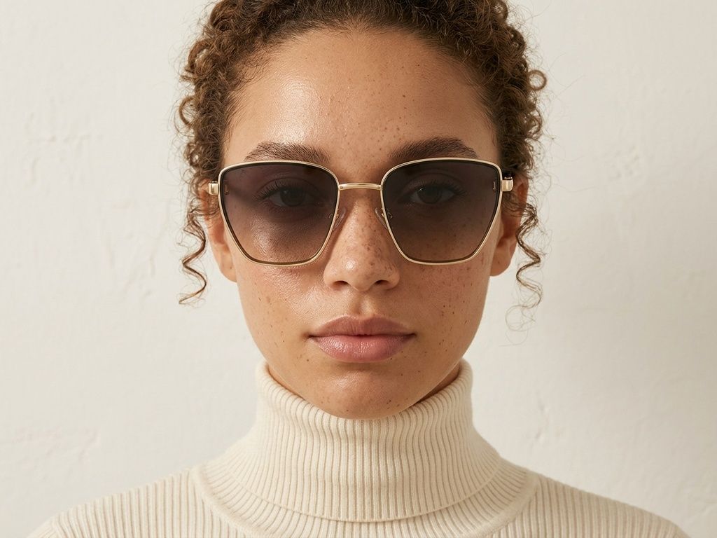 Rectangular Golden Metal Sunglasses #BS2607-0664