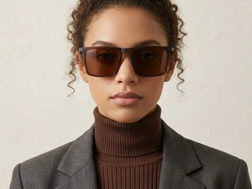 Lunettes de soleil rectangulaires marron TR90 polarisées #BS2607-0682