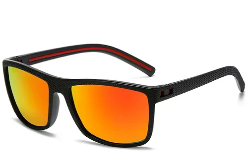 Lunettes de soleil rectangulaires polarisées en plastique noir #BS2607-0692
