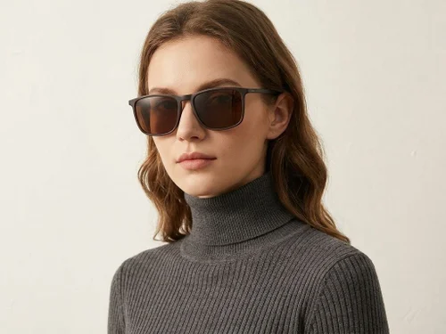 Lunettes de soleil rectangulaires polarisées en plastique marron #BS2607-0694