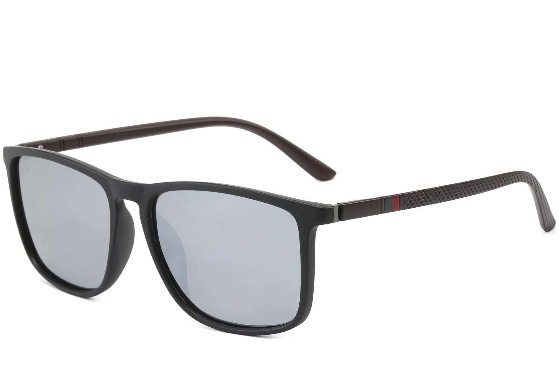Rechteckige schwarze polarisierte Sonnenbrille aus Kunststoff #BS2607-0698