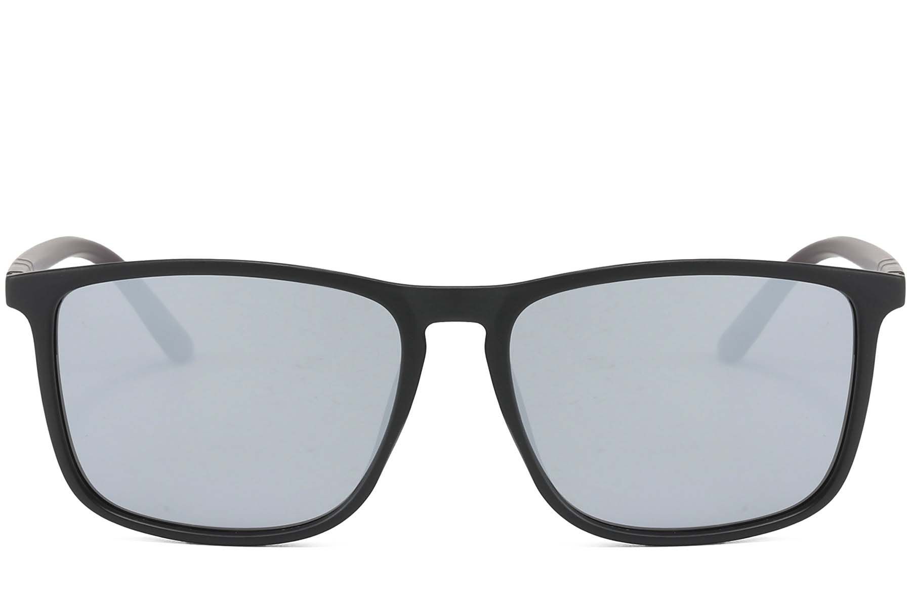 Rechteckige schwarze polarisierte Sonnenbrille aus Kunststoff #BS2607-0698