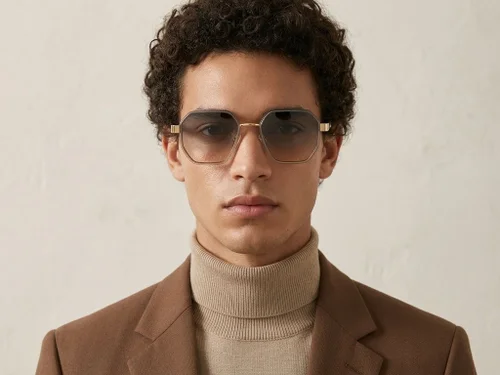 Lunettes de soleil géométriques en métal doré #BS2607-0746