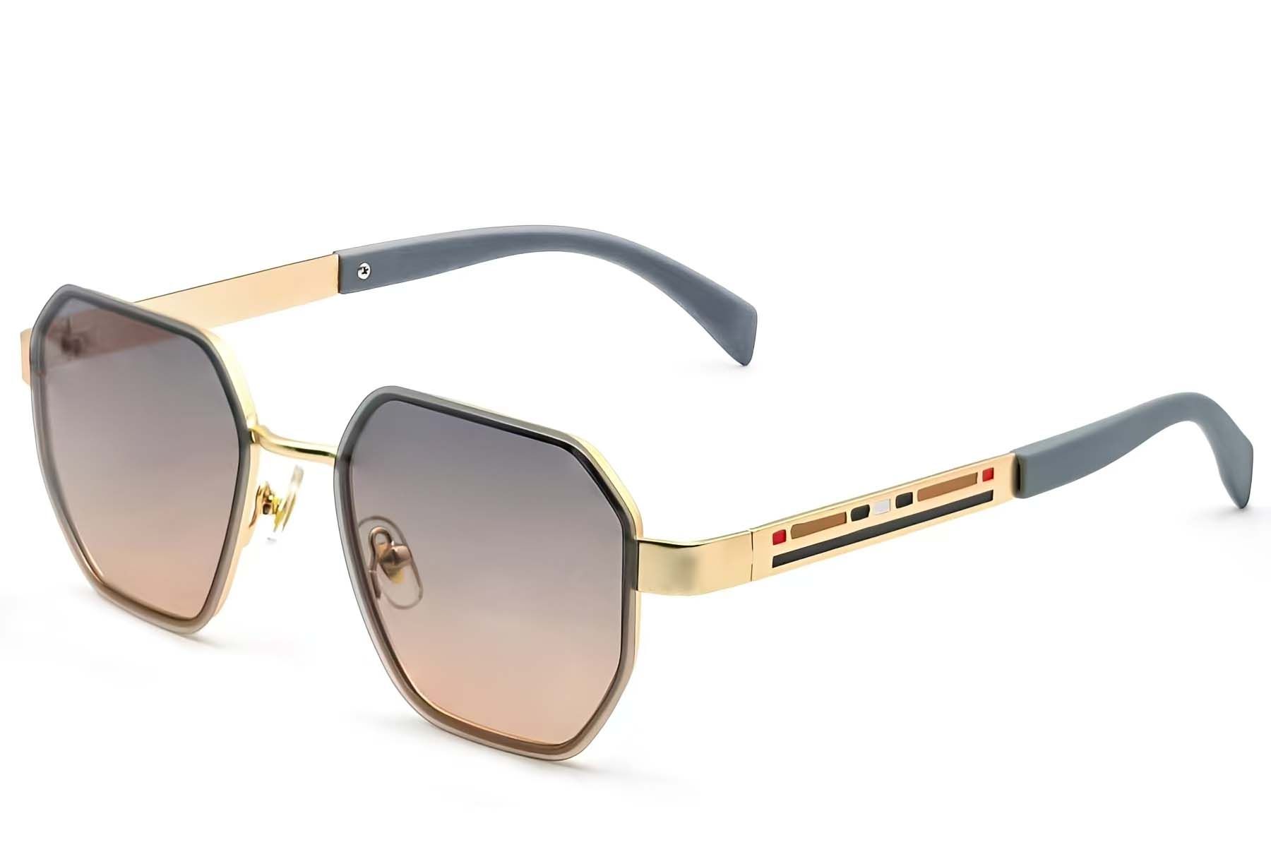 Lunettes de soleil géométriques en métal doré #BS2607-0746