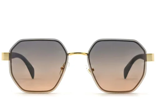 Lunettes de soleil géométriques en métal doré #BS2607-0746