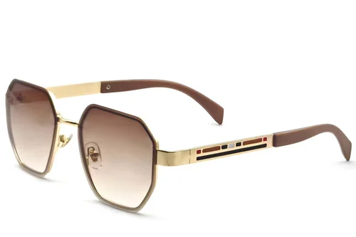 Lunettes de soleil géométriques en métal doré #BS2607-0747