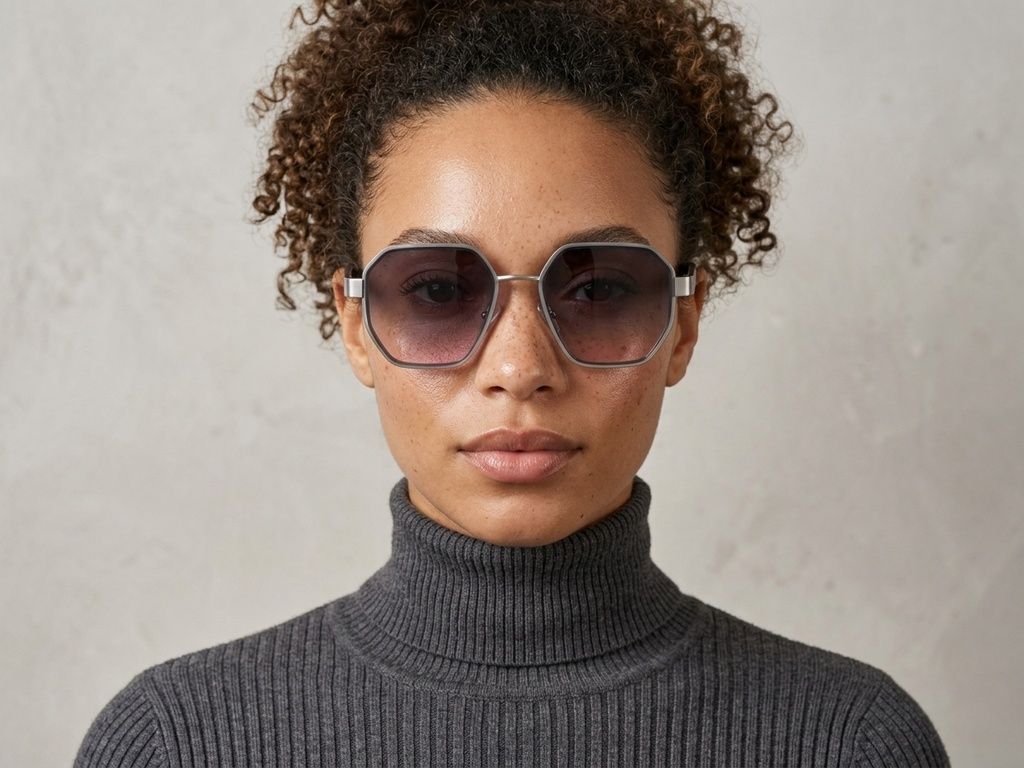 Geometric Silver Metal Sunglasses #BS2607-0748