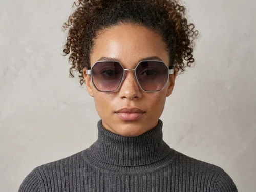 Lunettes de soleil géométriques en métal argenté #BS2607-0748