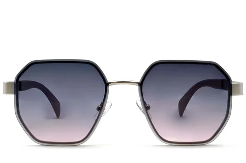 Lunettes de soleil géométriques en métal argenté #BS2607-0748