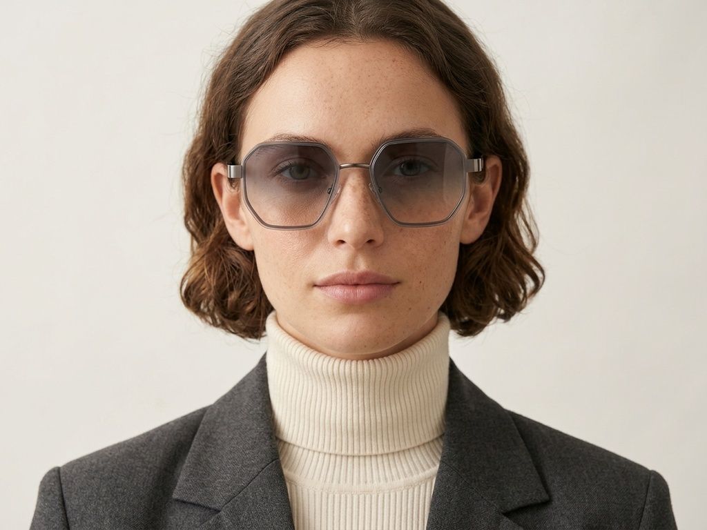 Geometric Grey Metal Sunglasses #BS2607-0749