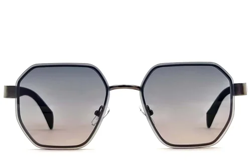 Lunettes de soleil géométriques en métal gris #BS2607-0749