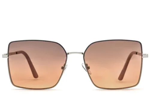 Lunettes de soleil rectangulaires en métal argenté #BS2607-0755