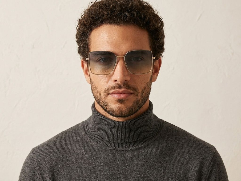 Rectangular Golden Metal Sunglasses #BS2607-0756