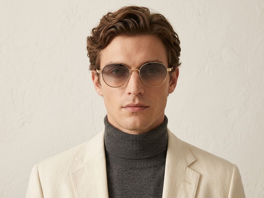 Gafas de sol ovaladas de metal dorado #BS2607-0762