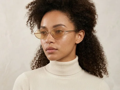 Lunettes de soleil ovales en métal doré #BS423-0401